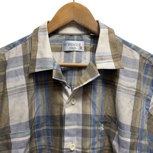 Montagut Men's Size Large Blue/Brown Plaid Double Pocket Button Front Work Shirt